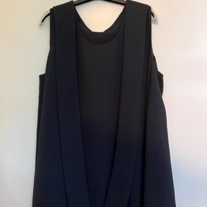 COS navy dress with drape neck and tie in back